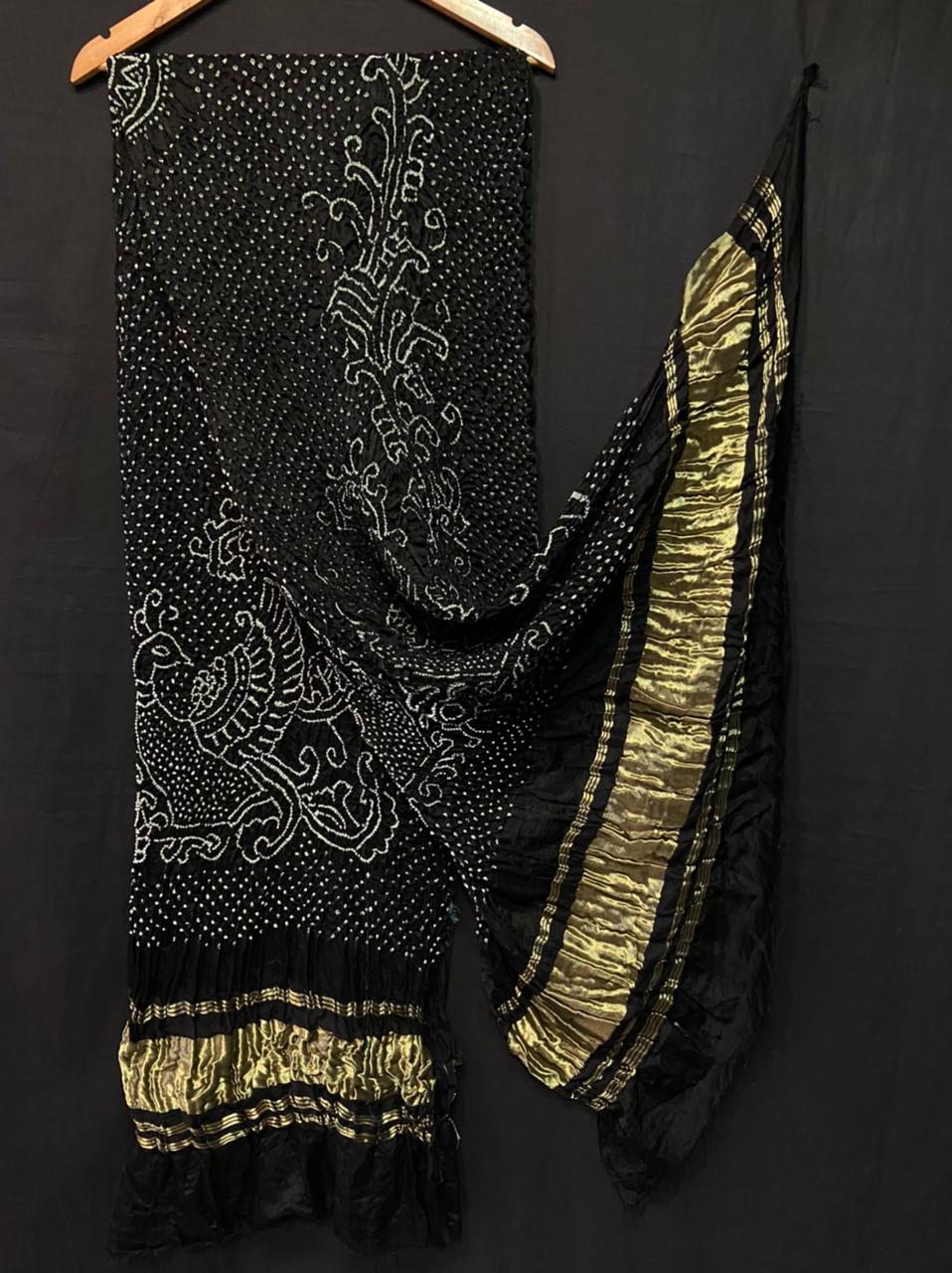 Pure Gaji Silk Peacock Bandhej Dupatta 2.5 Mtr Approx Nr Kcpc Black Dupatta