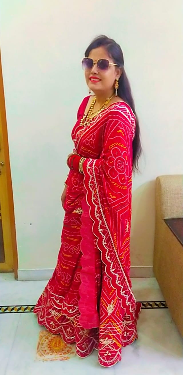 Red And Orange Cotton Silk Bandhani Saree TK5459902 | Designer saree blouse  patterns, Saree blouse designs, Saree dress
