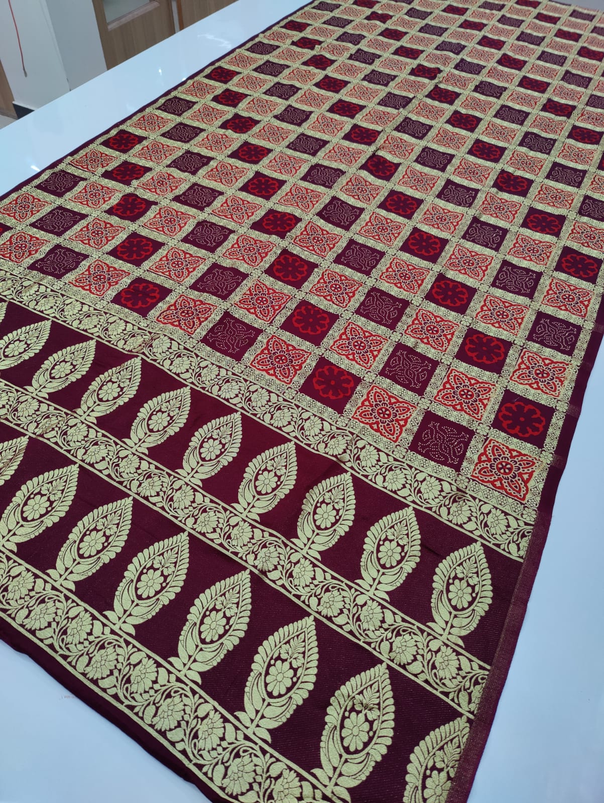 Pure Gaji Silk Khadi Hendloom Ghatchola Azarak Printe Saree With Zari Weaving Nr Kcpc Design P