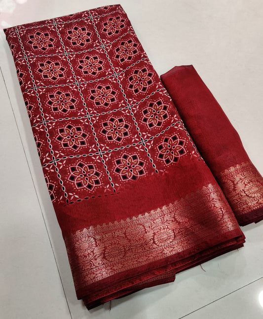Pure Soft Cotton Patola Printe Saree With Zari Weaving Border, OR, VJT,