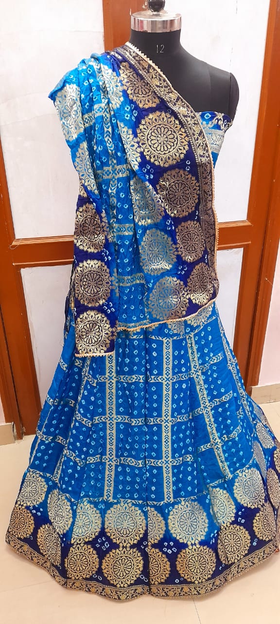 Latest Rajasthani Bandhani Gharchola Lehengas Or Kml Blue Firoji Lehenga