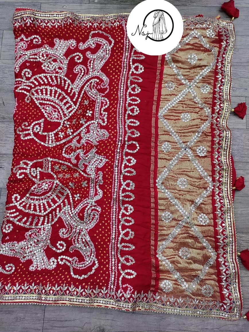 Pure Gaji Silk Zari Weaving Lovely Gotapatti Work Saree With Beautiful Taslas Id Nsj