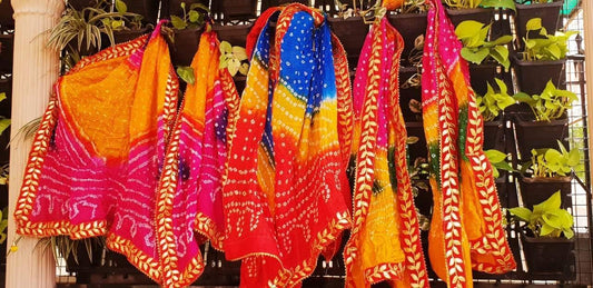  5 different Multicolored dupatta combinations - KcPc Bandhani