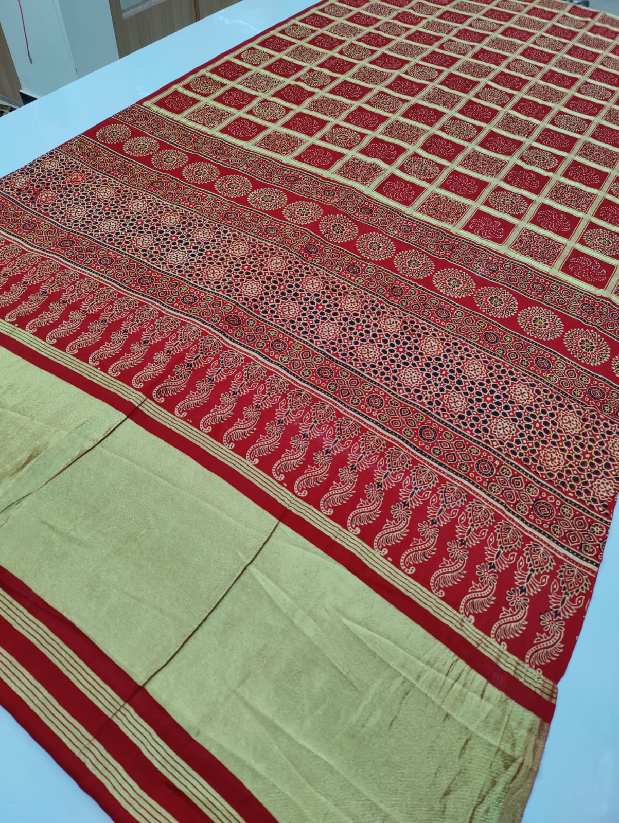 Pure Gaji Silk Khadi Hendloom Ghatchola Azarak Printe Saree With Zari Weaving Nr Kcpc Design N