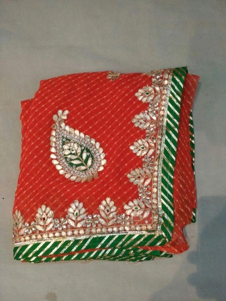 60 Gram Jorjett Fabric Lahriya Modthra nd Bandhej Saree, KML,OR