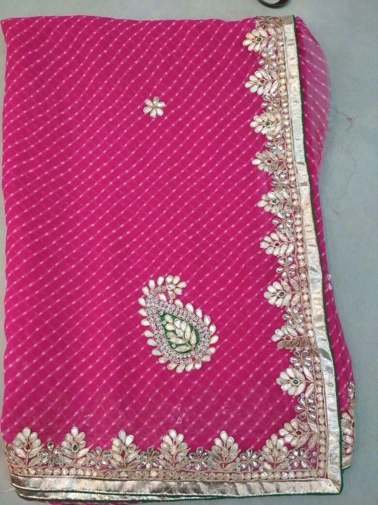 60 Gram Jorjett Fabric Lahriya Modthra Nd Bandhej Saree Kml Or Pink