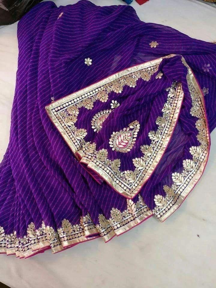 60 Gram Jorjett Fabric Lahriya Modthra Nd Bandhej Saree Kml Or Purple