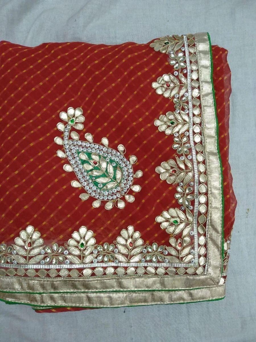 60 Gram Jorjett Fabric Lahriya Modthra nd Bandhej Saree, KML,OR