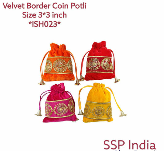 Velvet Border Coin Potli A Set Of (72Pcs) Or Ssp Return Gifts