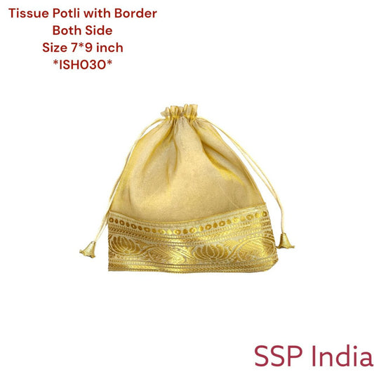 Golden Tissue Potli With Borderboth Side(50Pcs) Or Ssp Return Gifts