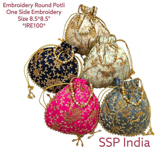 Embroidery Round Potli Bags(12Pcs) Or Ssp Return Gifts