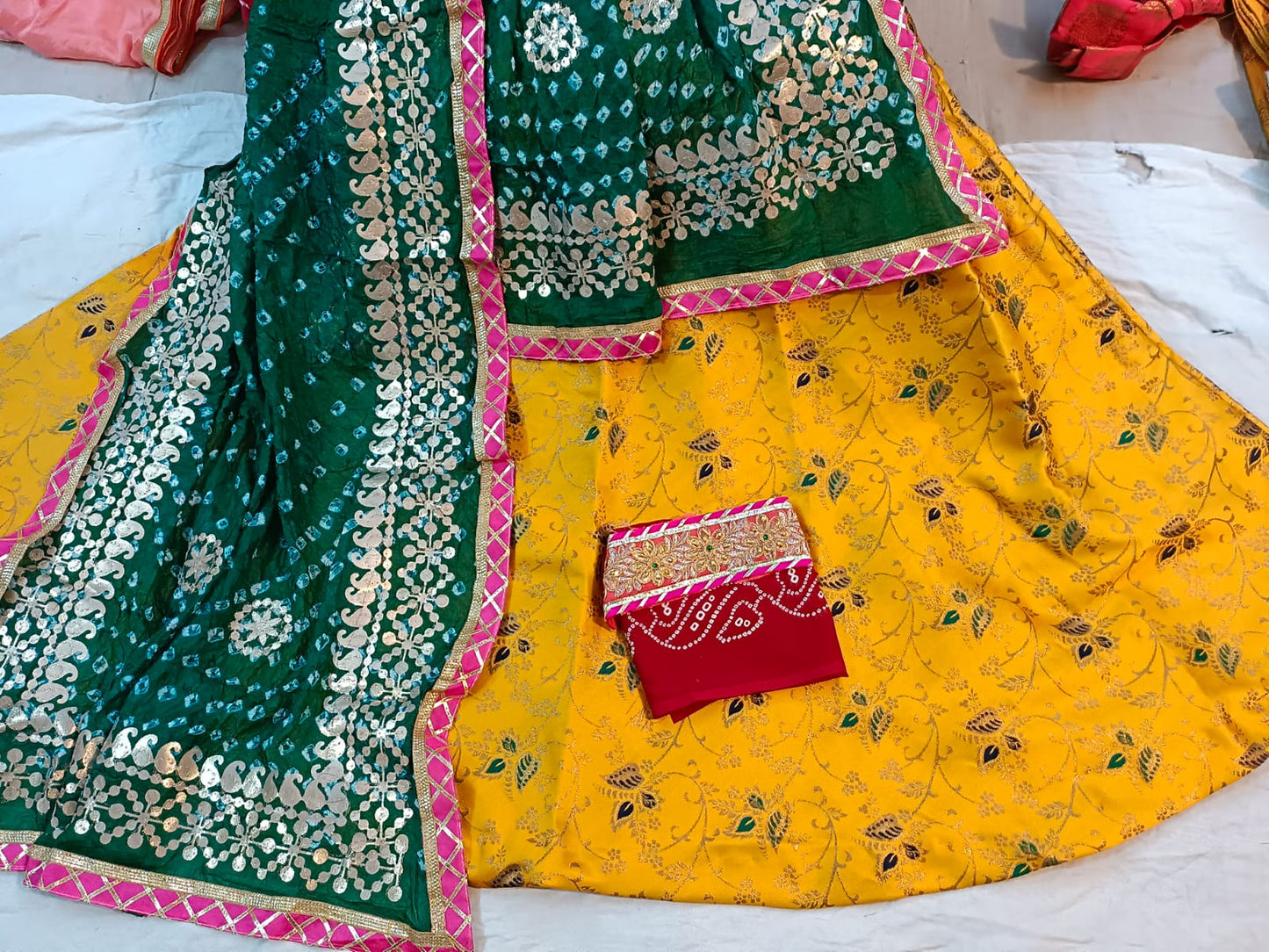 New Brocade Banarasi Lehenga with Bandhani Gotapatti Dupatta, OR, kml