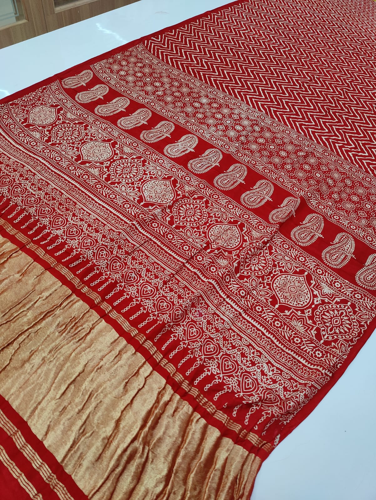 Pure Ajrakh Modal Silk Saree With Blouse, NR, KCPC