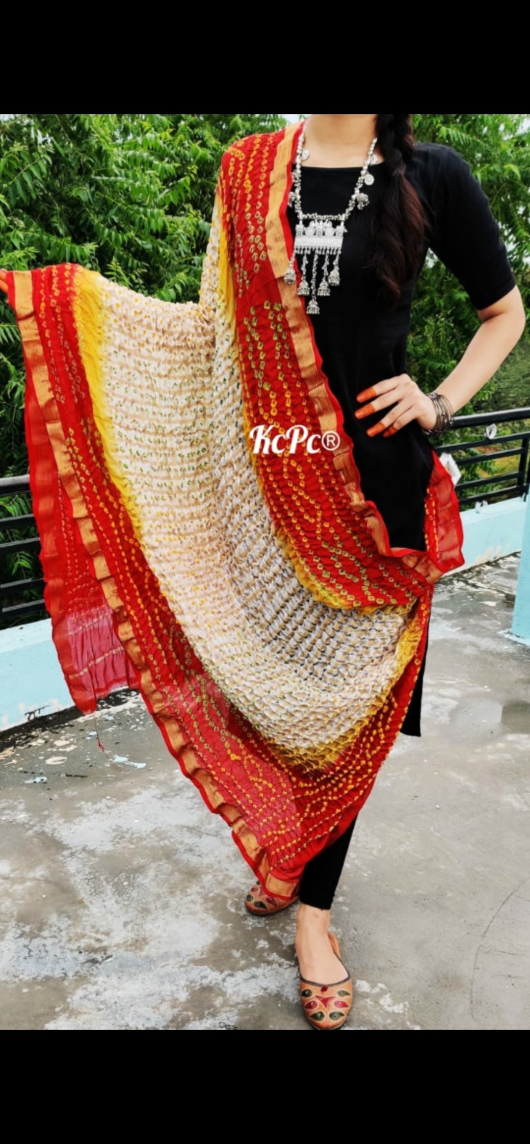 New Bandhani Ghat Chola Dupatta with multicolored Bandhani special, OR, KC