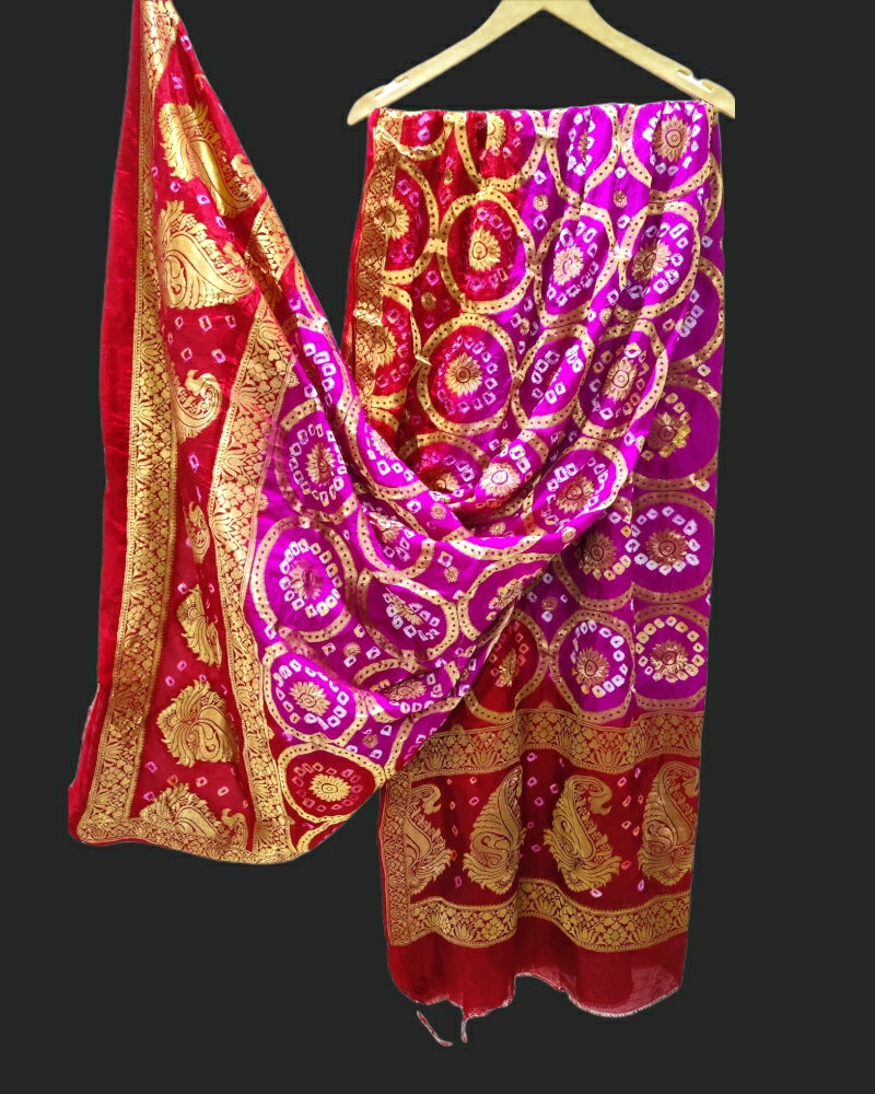 New Banarasi Bandhej Ghatchola Ring Dupatta Or Kc Rani Red