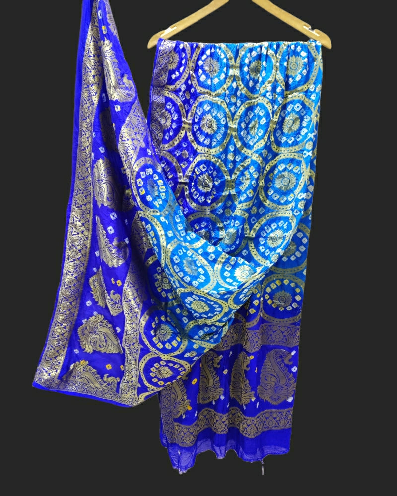 New Banarasi Bandhej Ghatchola Ring Dupatta Or Kc Blue Firoji