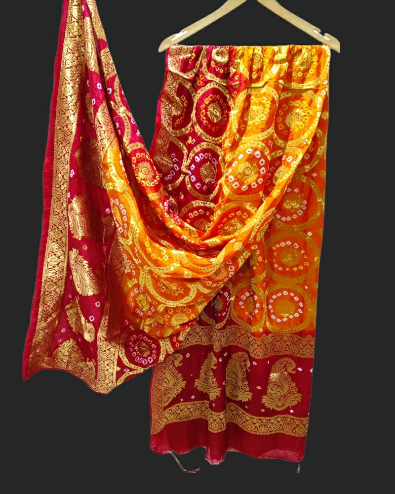 New Banarasi Bandhej Ghatchola Ring Dupatta Or Kc Orange Red