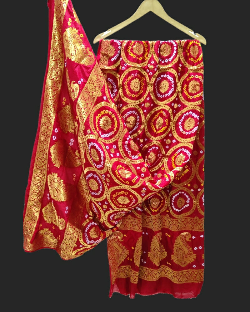 New Banarasi Bandhej Ghatchola Ring Dupatta Or Kc Red