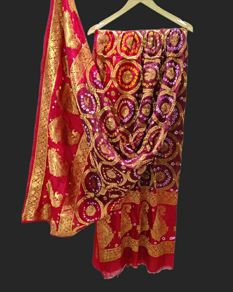 New Banarasi Bandhej Ghatchola Ring Dupatta Or Kc Mehroon Red