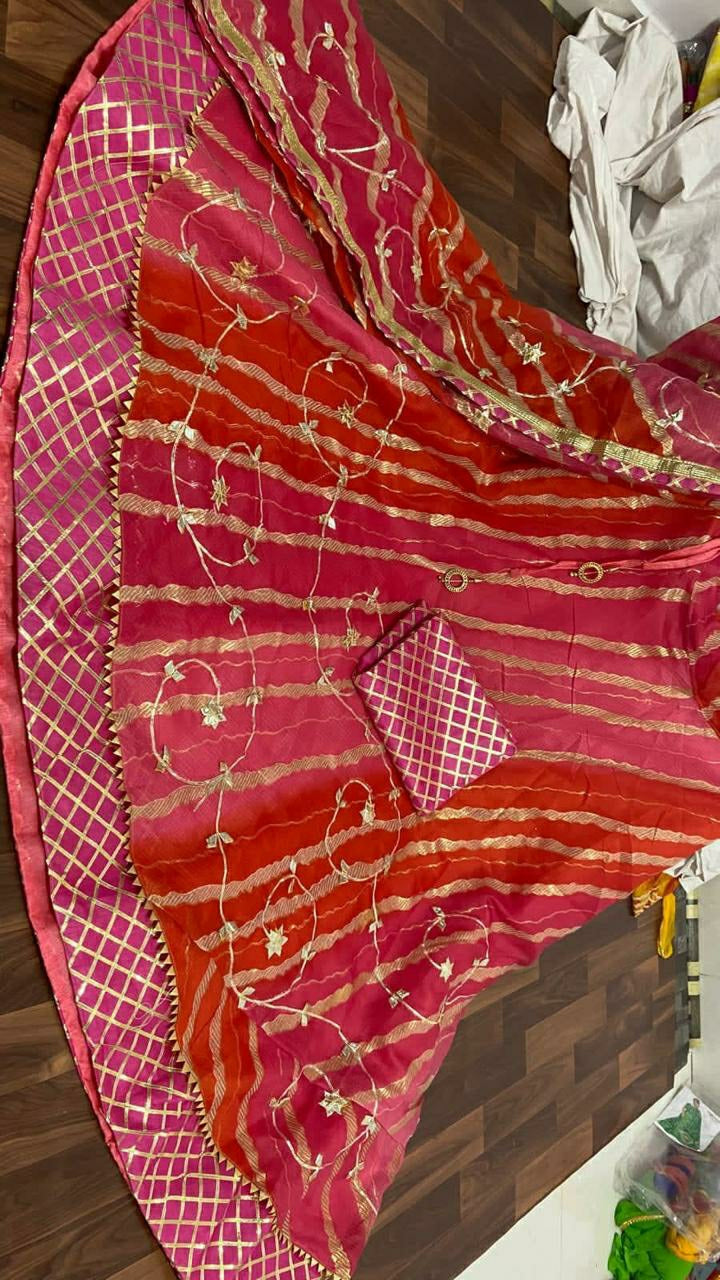 Kota Doria Gotapatti Work Jaipuri Lehenga Chunni Set Or Kml Red