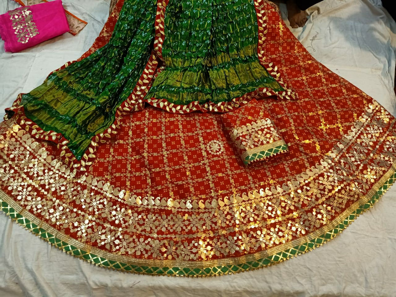 Buy Exotic India Bandhani Lehenga Choli from Jaipur with Large Sequ -  Multi-Coloured at Amazon.in