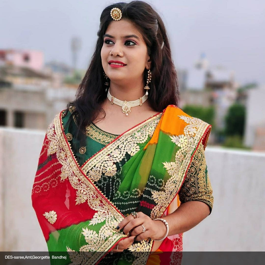 Pachrangi Bandhej Gotapatti Saree, , NR, AMT