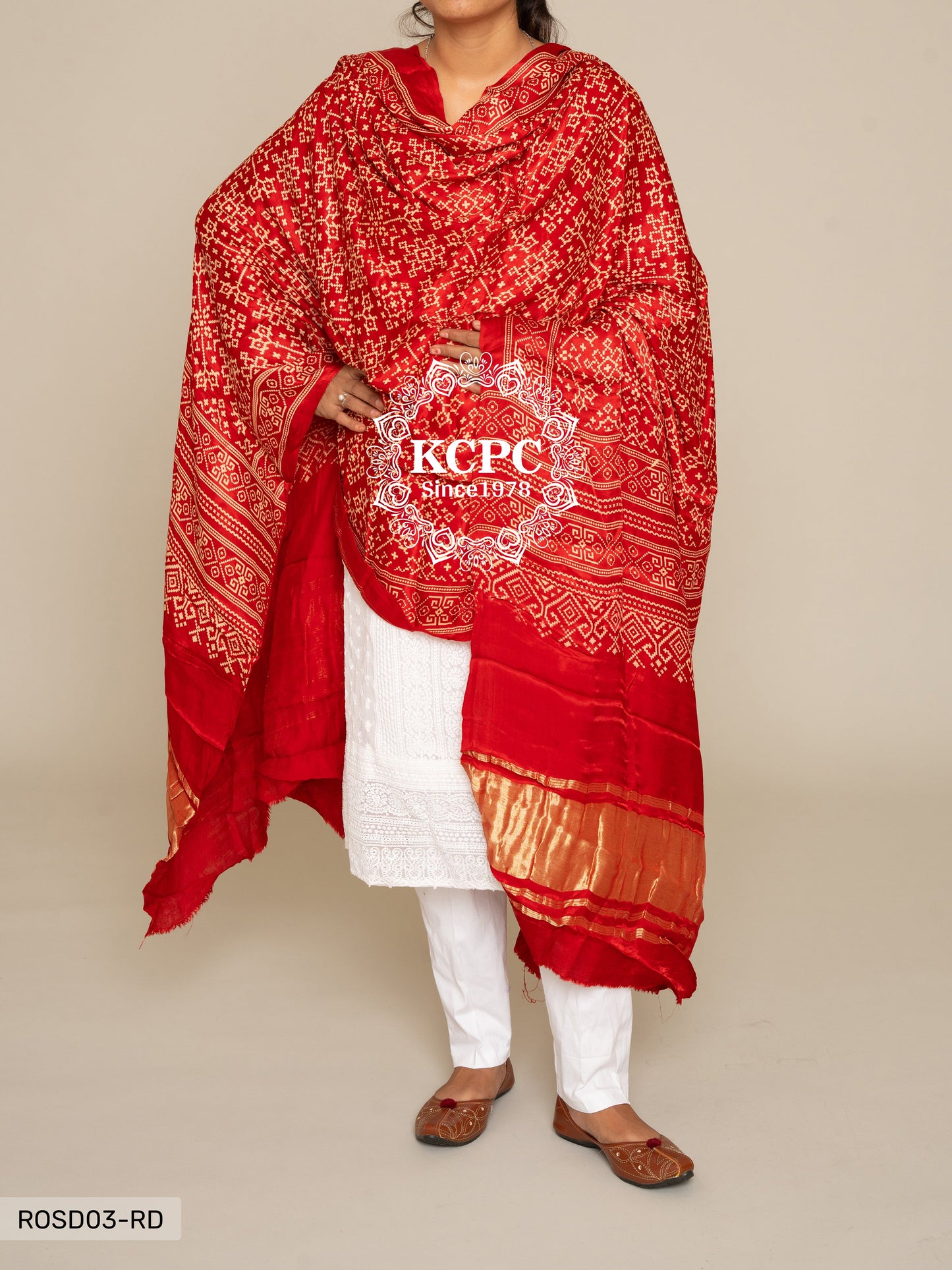 Gaji Silk Ajrakh Print Zig Zag Lagdi Patta Dupattas for heavy dresses and Lehengas , OR , KCPC