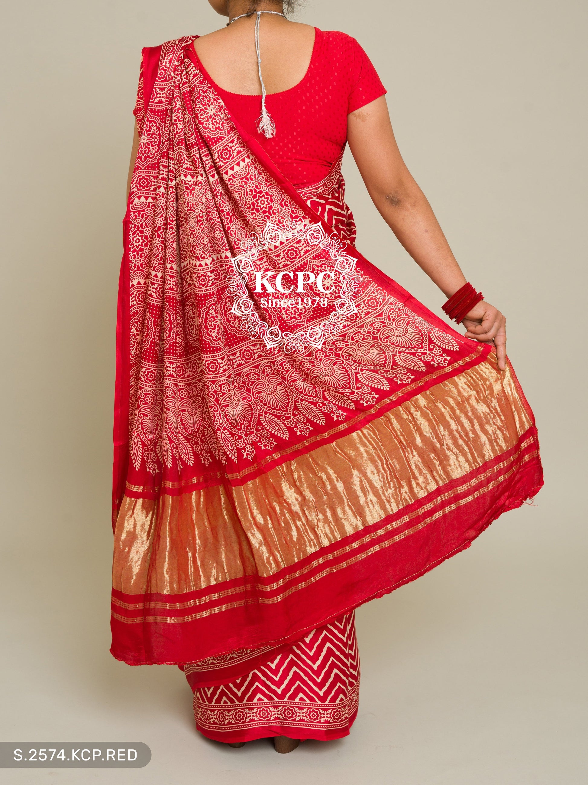 Pure Ajrakh Modal Silk Saree With Blouse, NR, KCPC