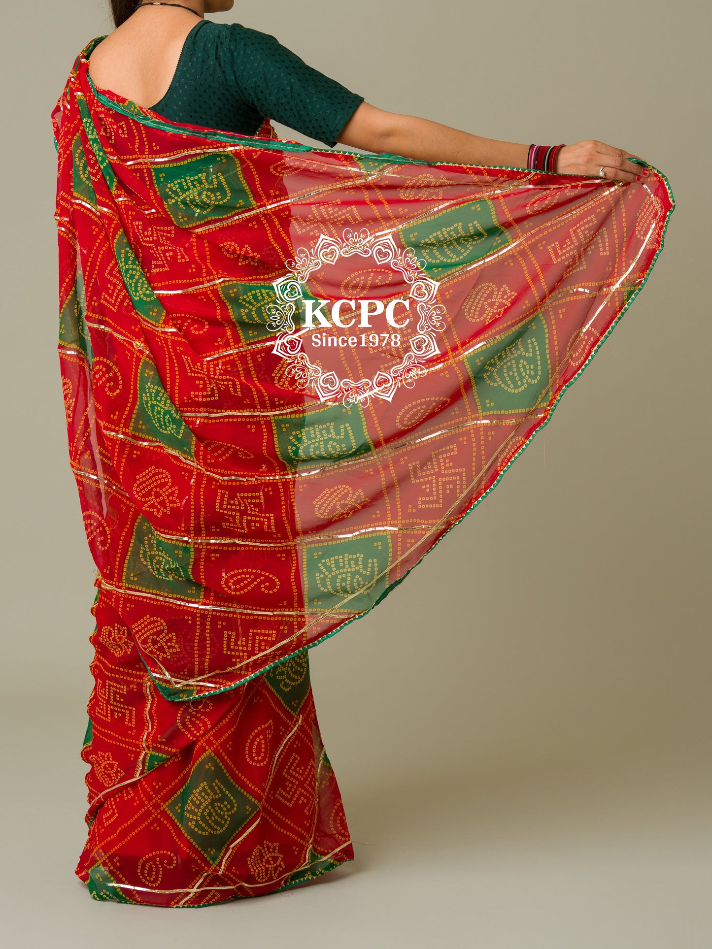 Latest Jaipuri Trending Bandhej Ghatchola Gotapatti Saree