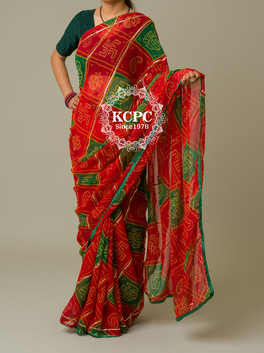 Latest Jaipuri Trending Bandhej Ghatchola Gotapatti Saree