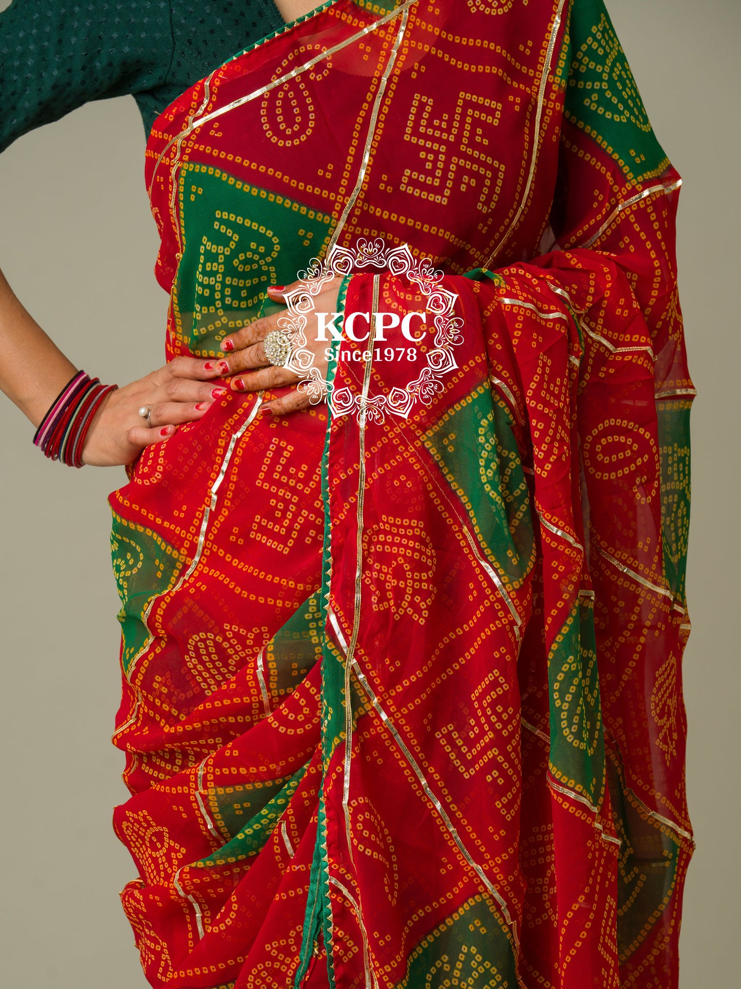 Latest Jaipuri Trending Bandhej Ghatchola Gotapatti Saree