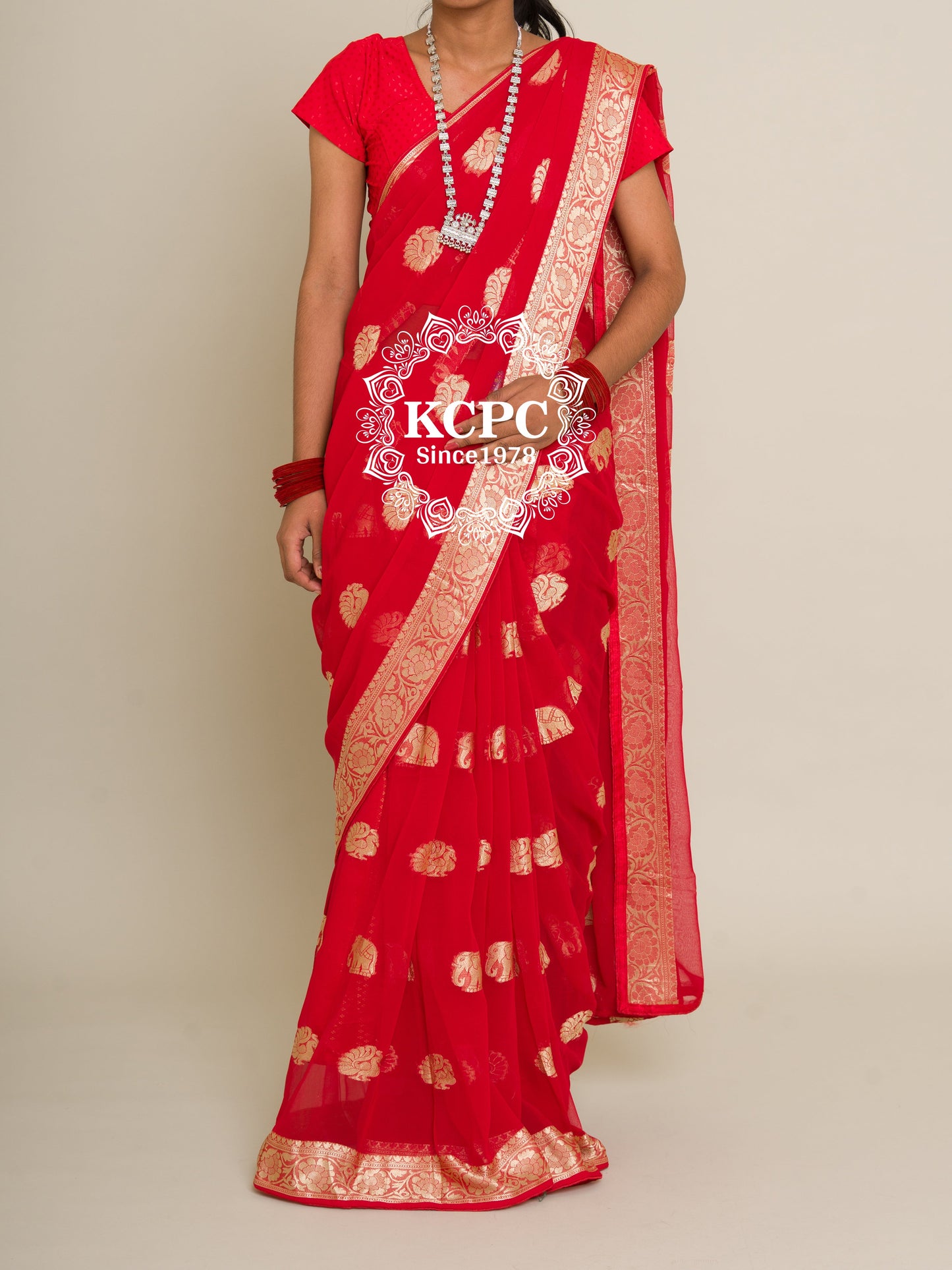Wedding Special Red Chiffon Figure Banarasi Saree