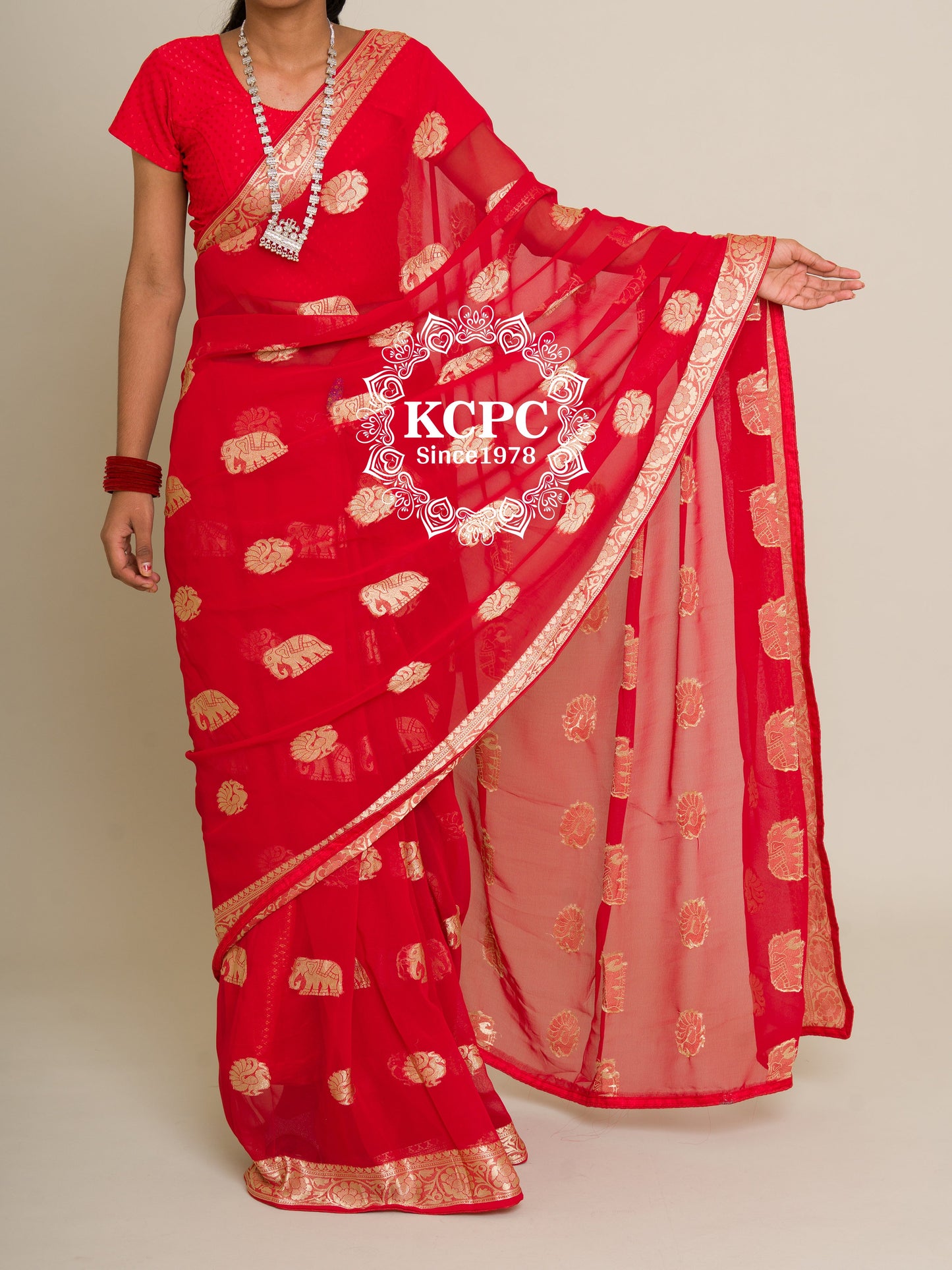 Wedding Special Red Chiffon Figure Banarasi Saree