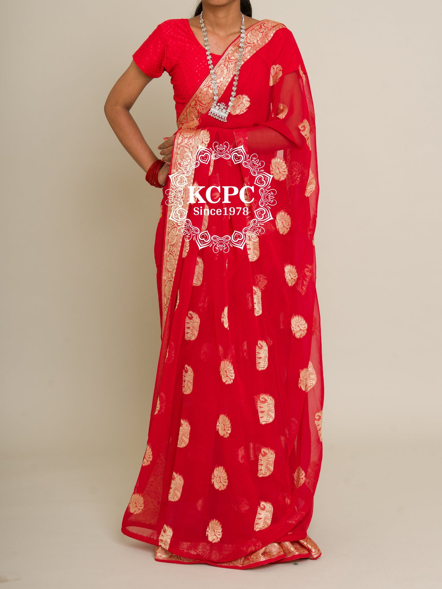 Wedding Special Red Chiffon Figure Banarasi Saree