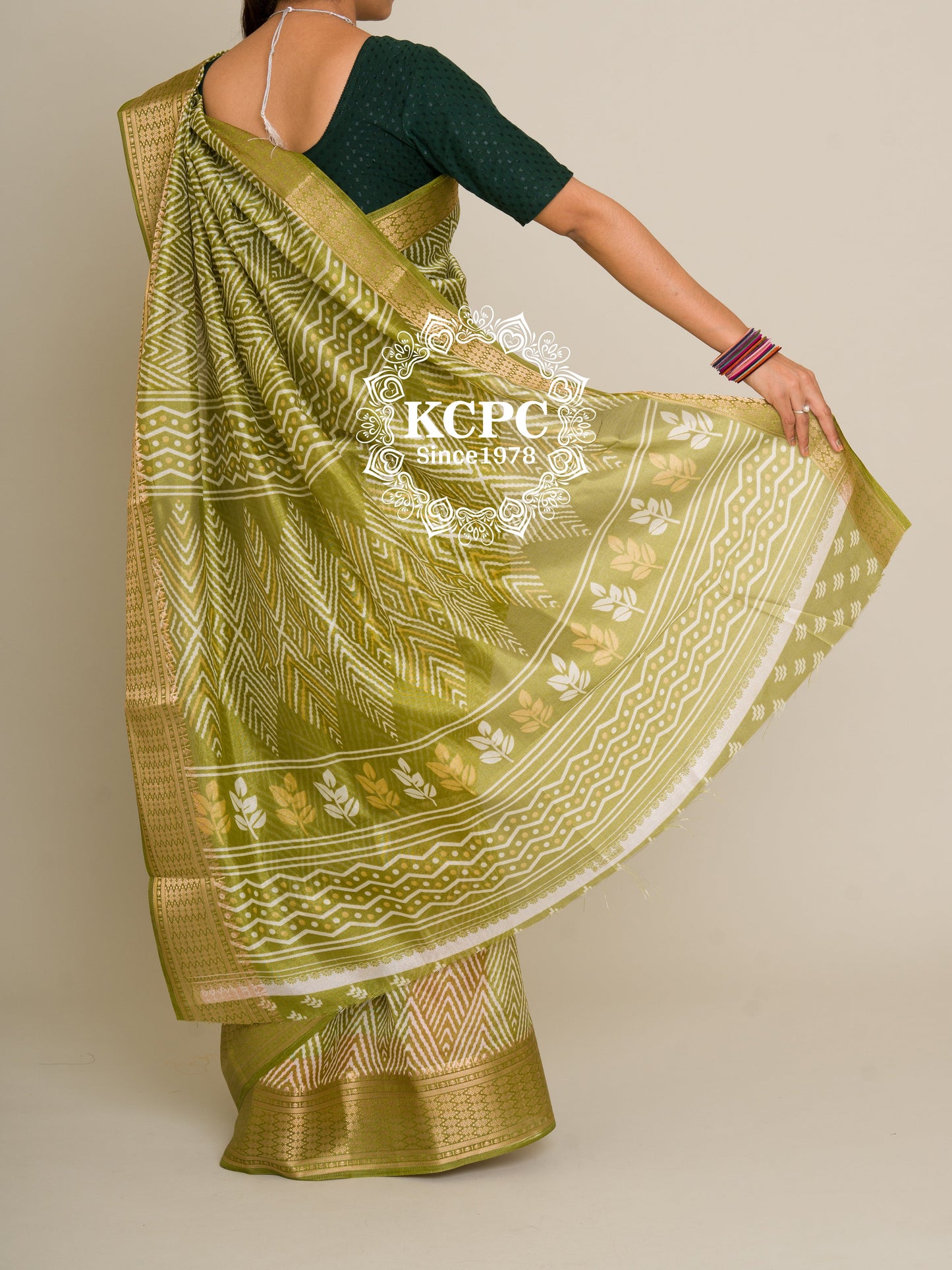 New KcPC Ajrakh Pestel Banarasi Border Cotton Silk Saree with Blouse, SWA