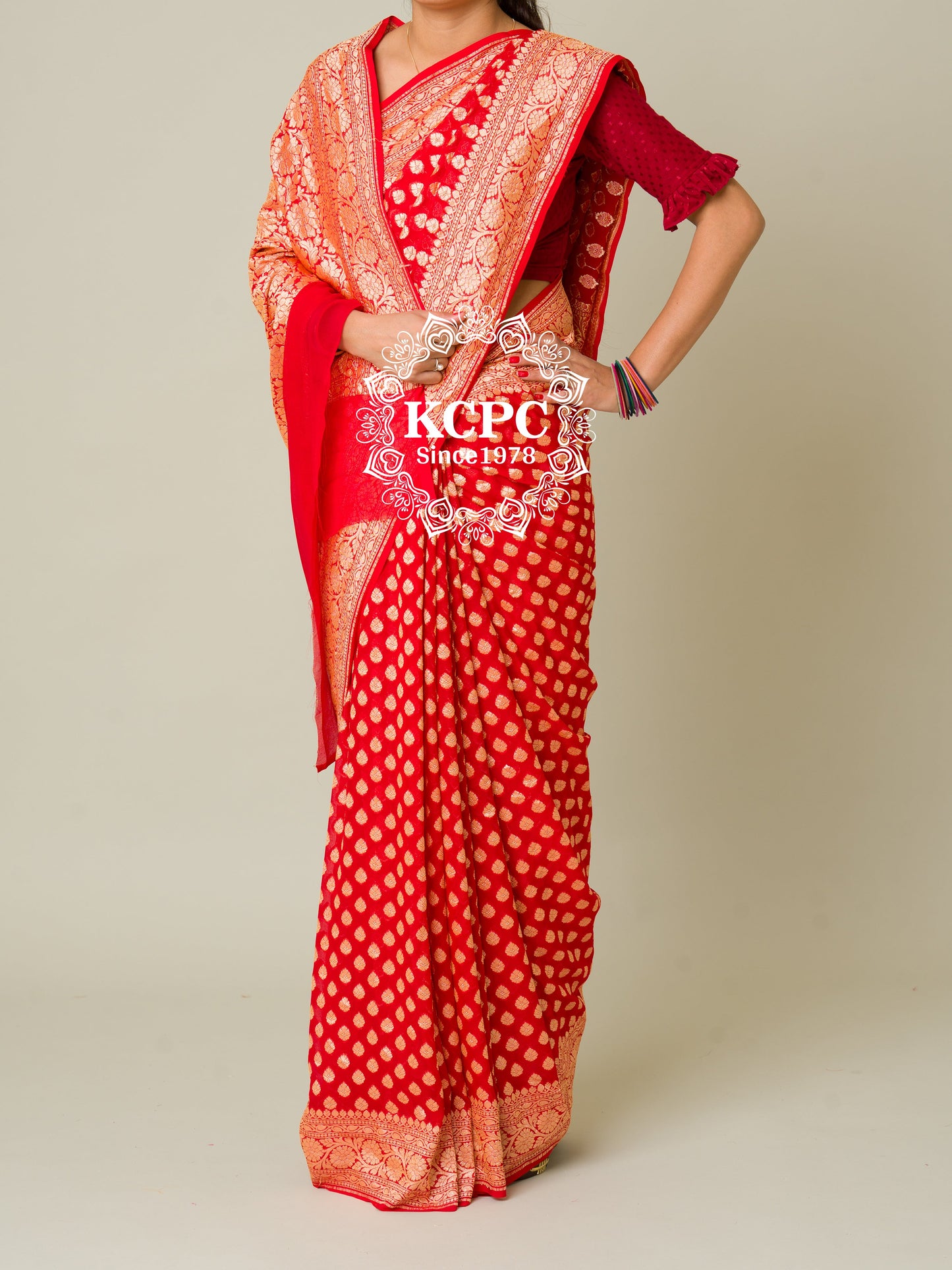 Pure Khaddi Georgette Neemzari Sarees Handloom Banarasi Weaving Saree
