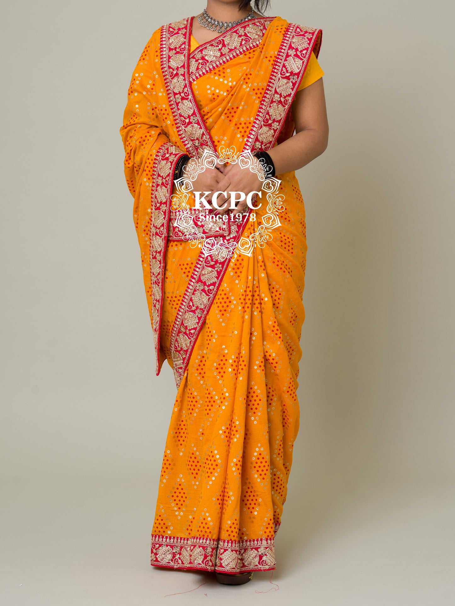 Pure Viscos Silk Gota Patti Border Saree KCPC