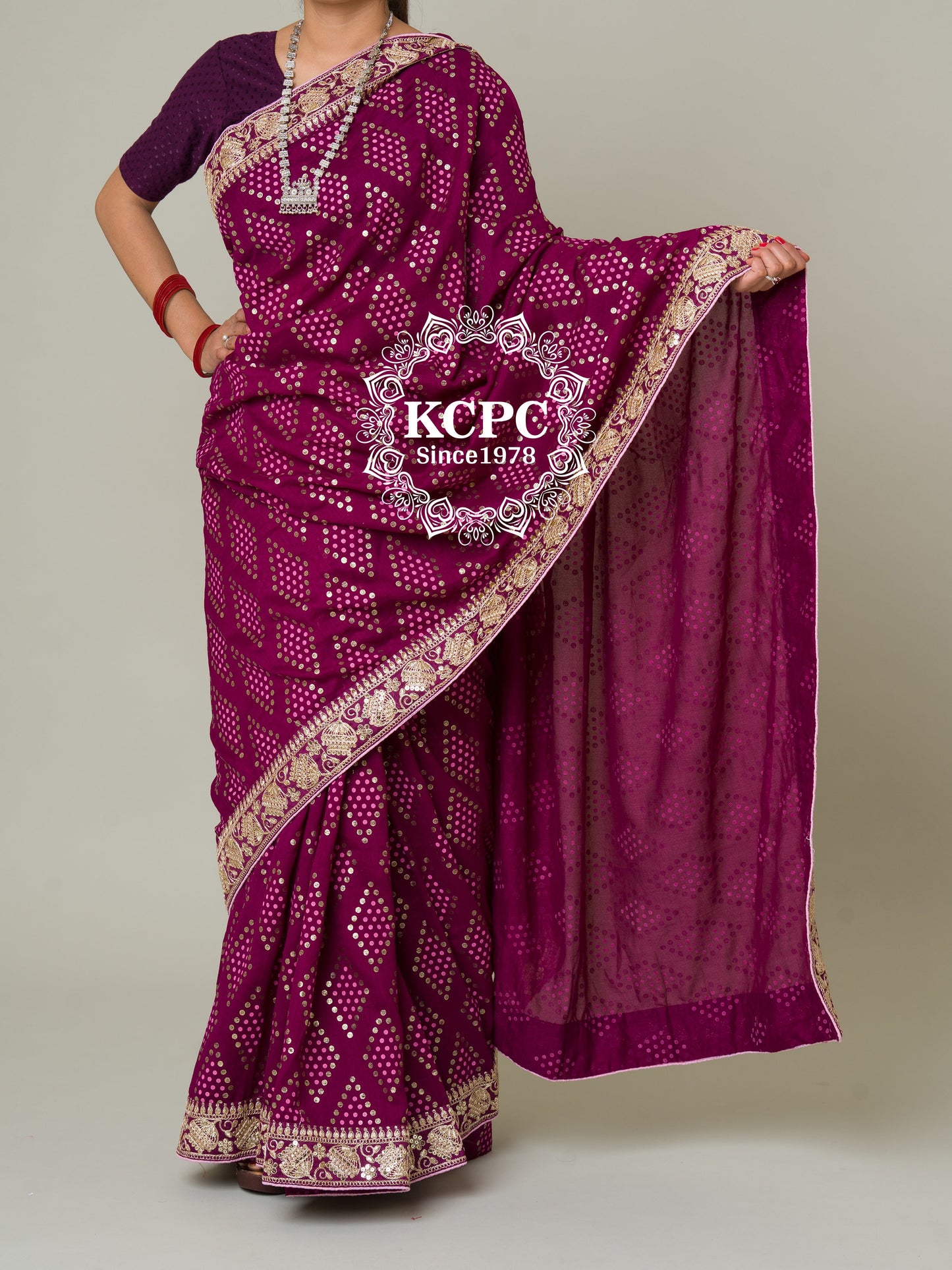 Pure Viscos Silk Gota Patti Border Saree KCPC