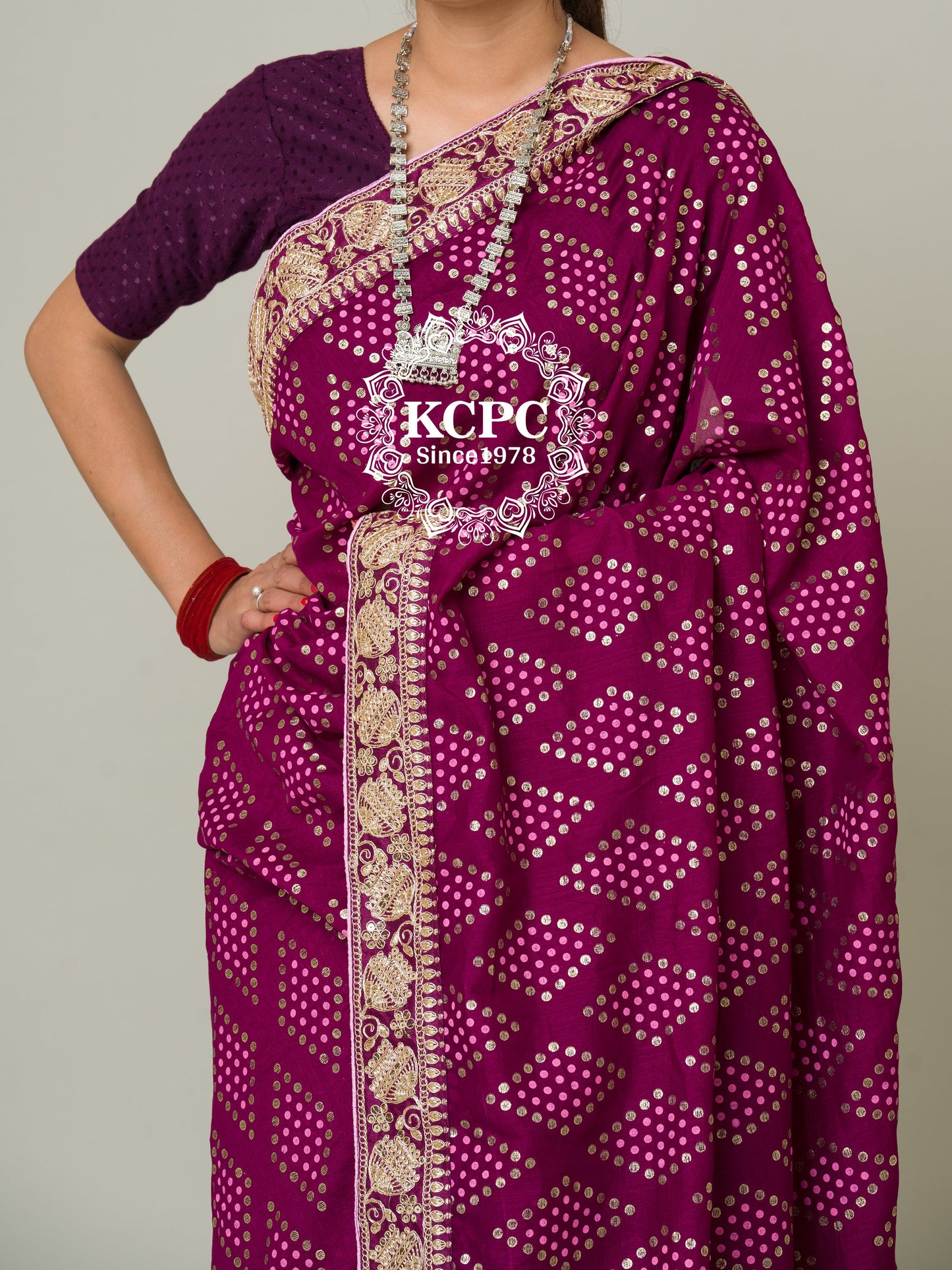 Pure Viscos Silk Gota Patti Border Saree KCPC