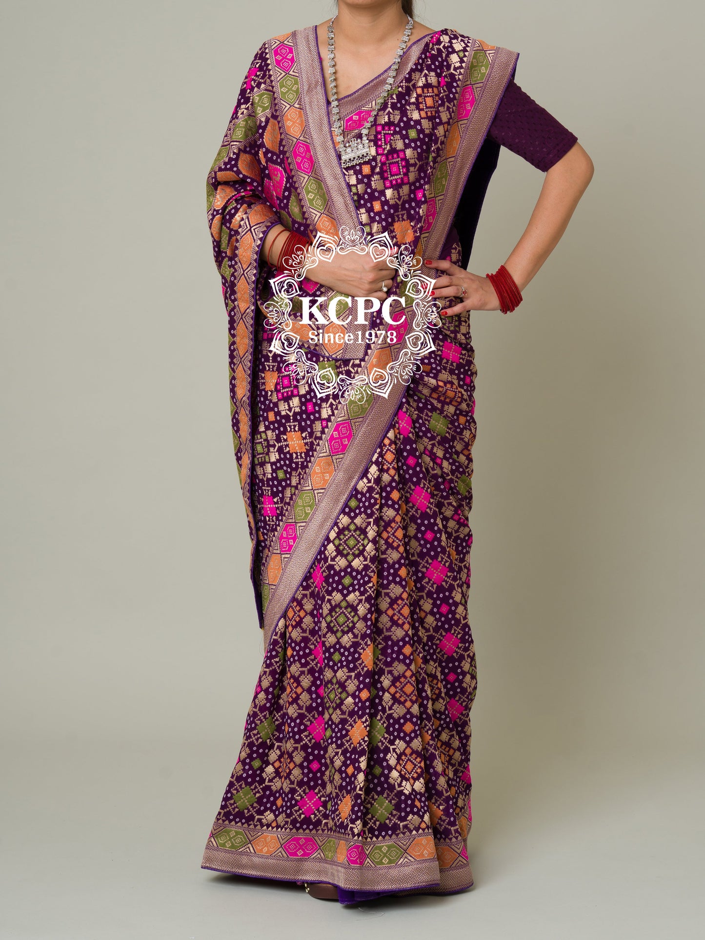 Pure viscose khaddi Georgette meenakari upada janglaw bandhani saree, KCPC, NR