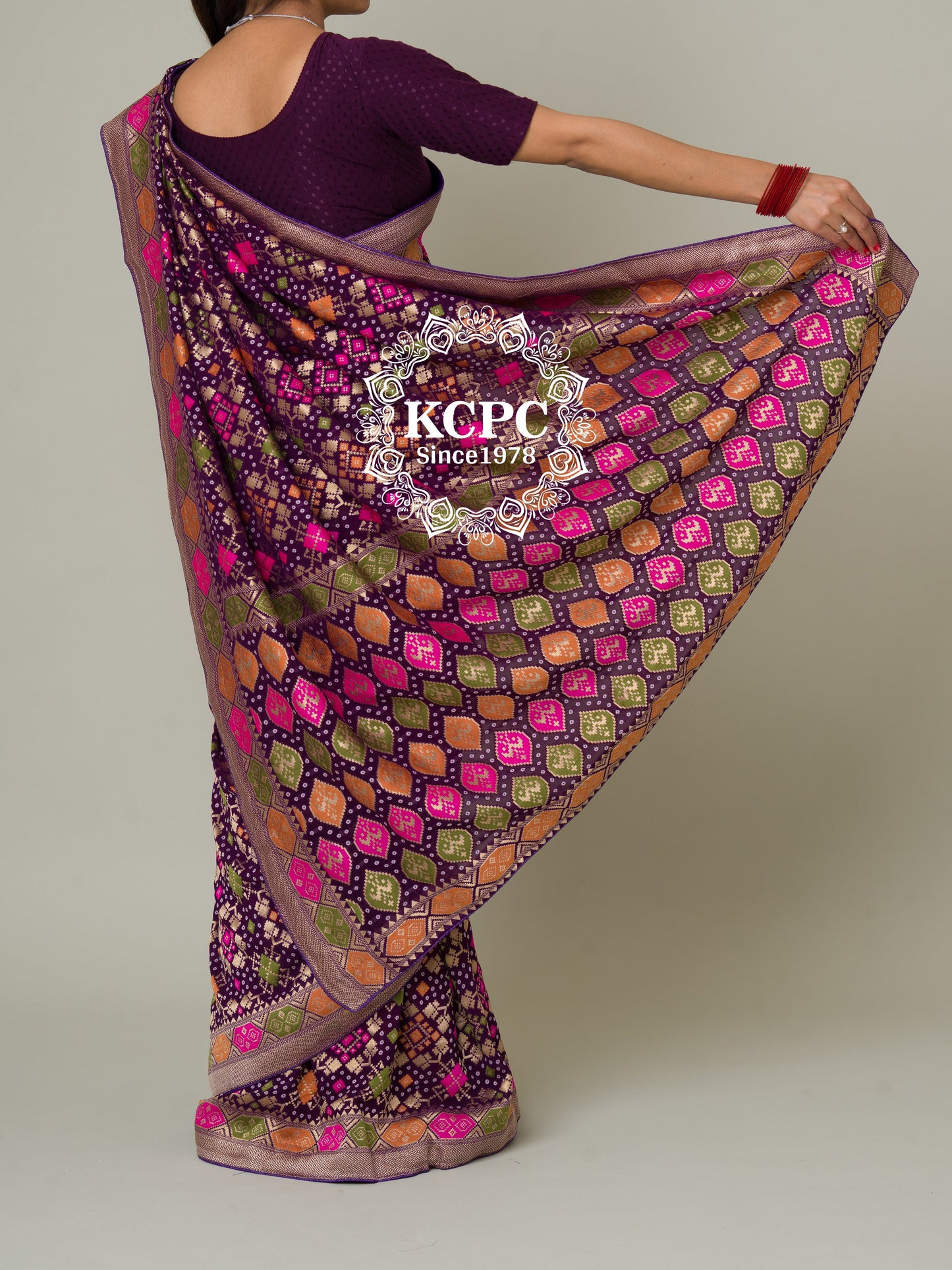 Pure viscose khaddi Georgette meenakari upada janglaw bandhani saree, KCPC, NR