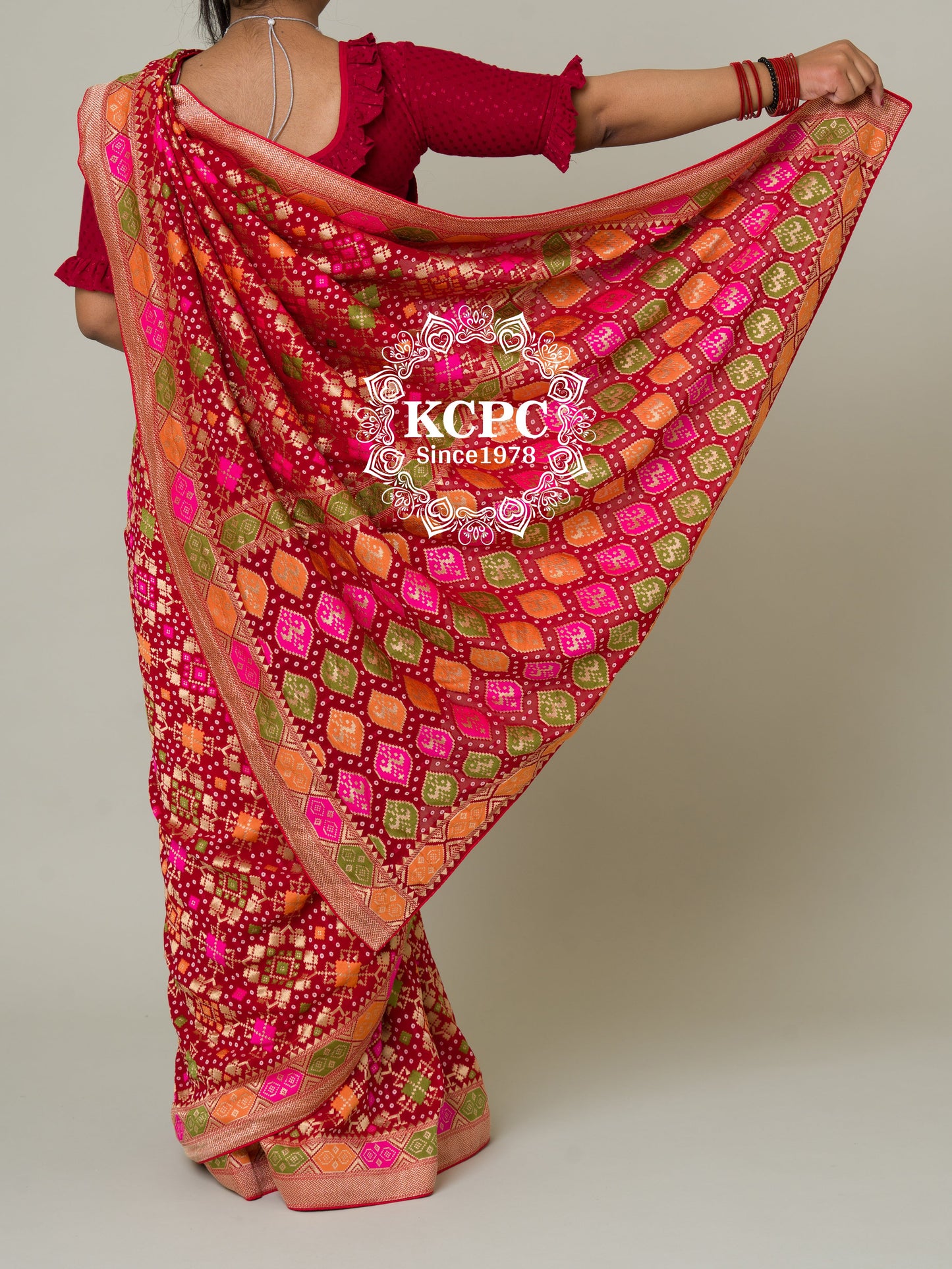 Pure viscose khaddi Georgette meenakari upada janglaw bandhani saree, KCPC, NR