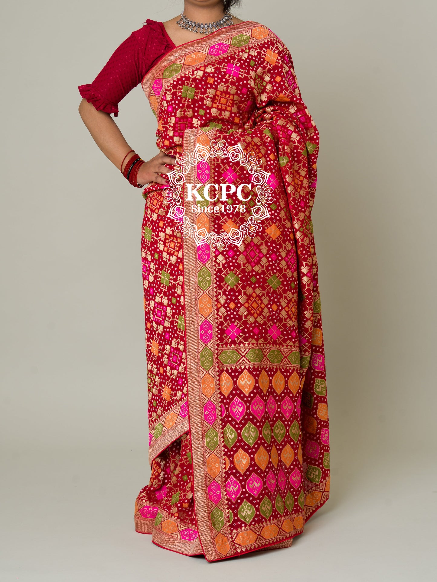 Pure viscose khaddi Georgette meenakari upada janglaw bandhani saree, KCPC, NR