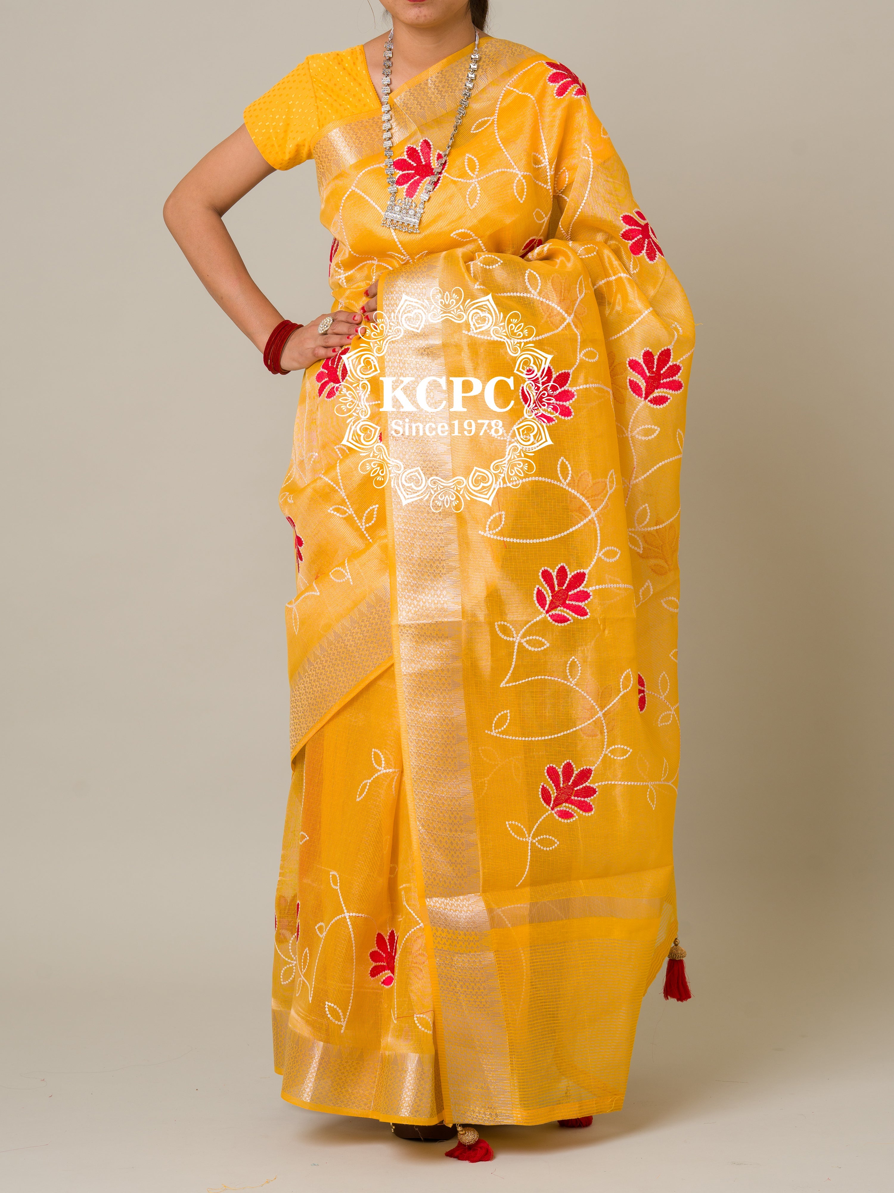 Mustard Yellow and Red color paithani sarees with all over digital printed  design -PTNS0004994