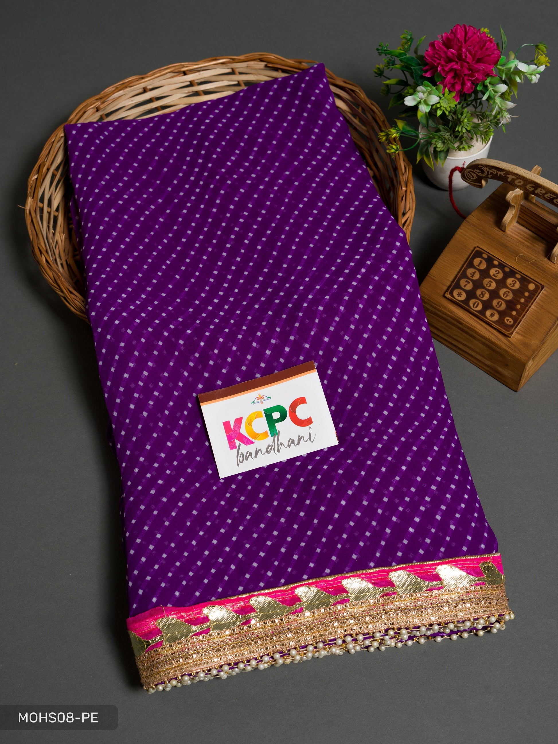 Kcpc Originals Mothda Gotapatti Jodhpuri Leheriya Georgette Sarees With Blouse Kcpc Purple Saree