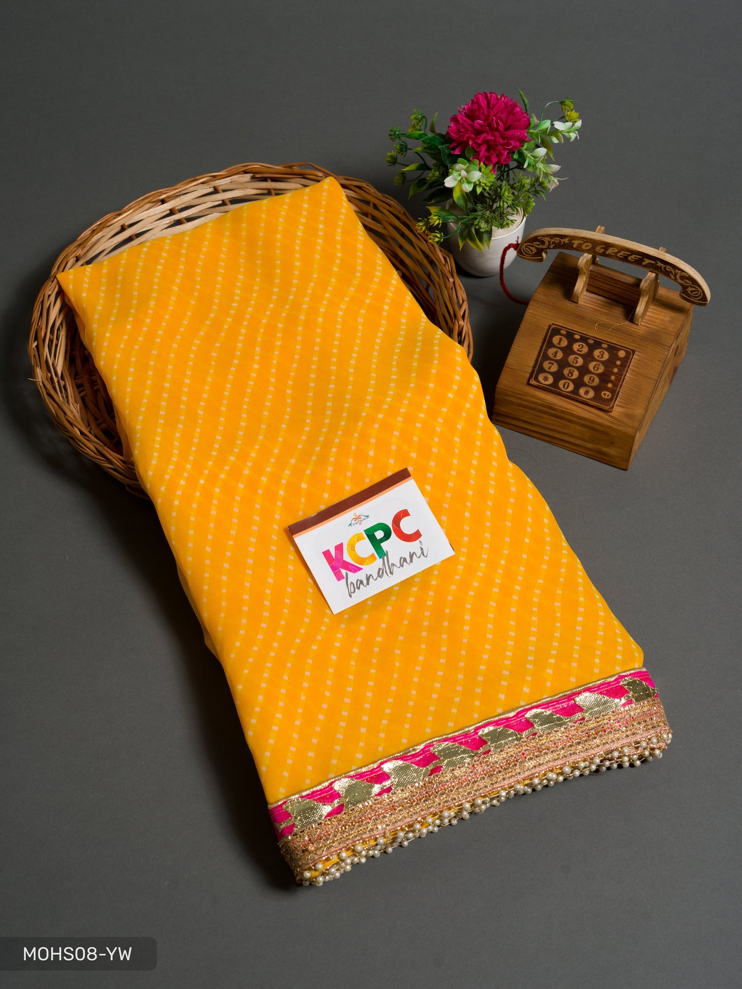 Kcpc Originals Mothda Gotapatti Jodhpuri Leheriya Georgette Sarees With Blouse Kcpc Yellow Saree