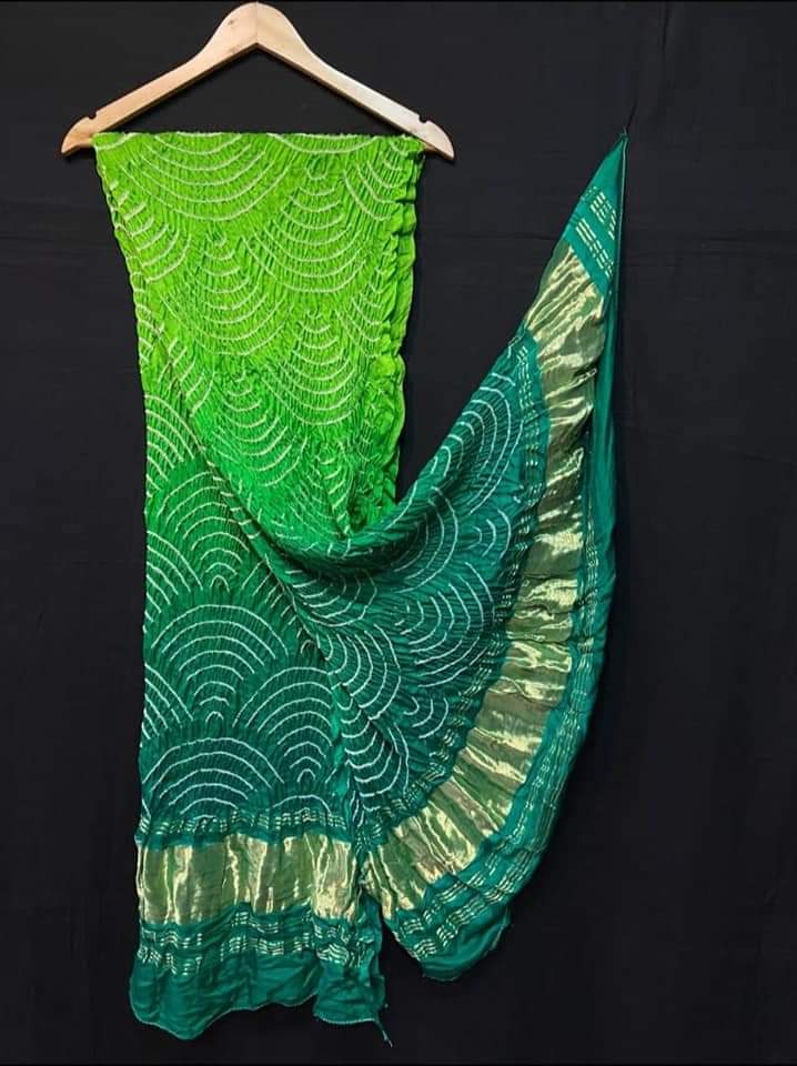 Pure Gaji Silk Bandhani Wifi Dupatta Rama Green Parrot