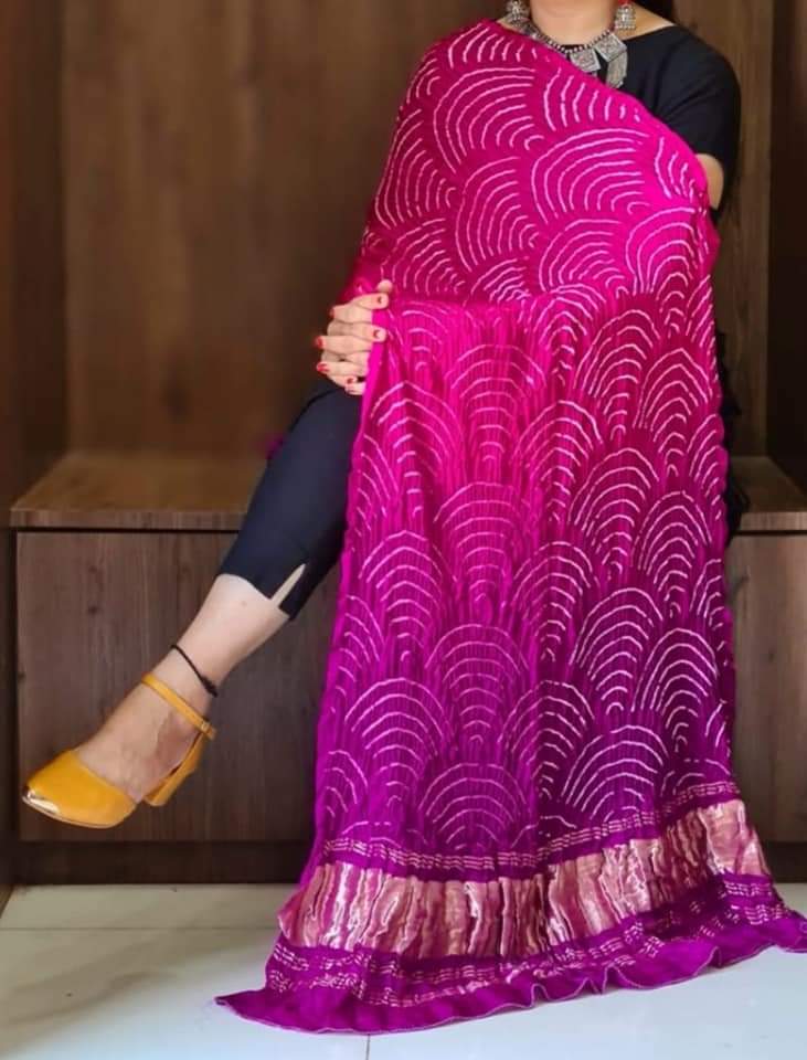 Pure Gaji Silk Bandhani Wifi Dupatta Purple Rani