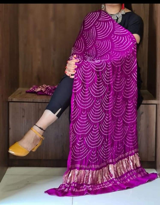 Pure Gaji Silk Bandhani Wifi Dupatta Purple