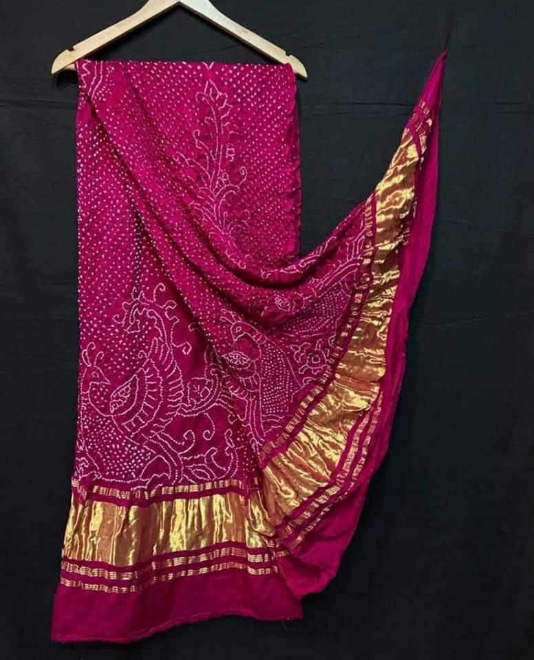 Pure Gaji Silk Peacock Bandhani Dupatta Rani